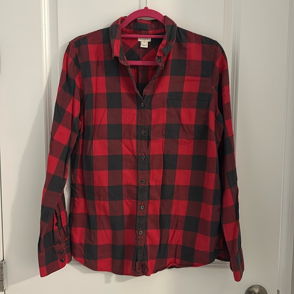 J.Crew Factory Medium Flannel Grey and Red Button Down Shirt